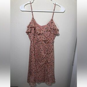 All in Favor Womens Ruffle Wrap Mini Dress Size XS Dusty Pink Polka Dots V-Neck